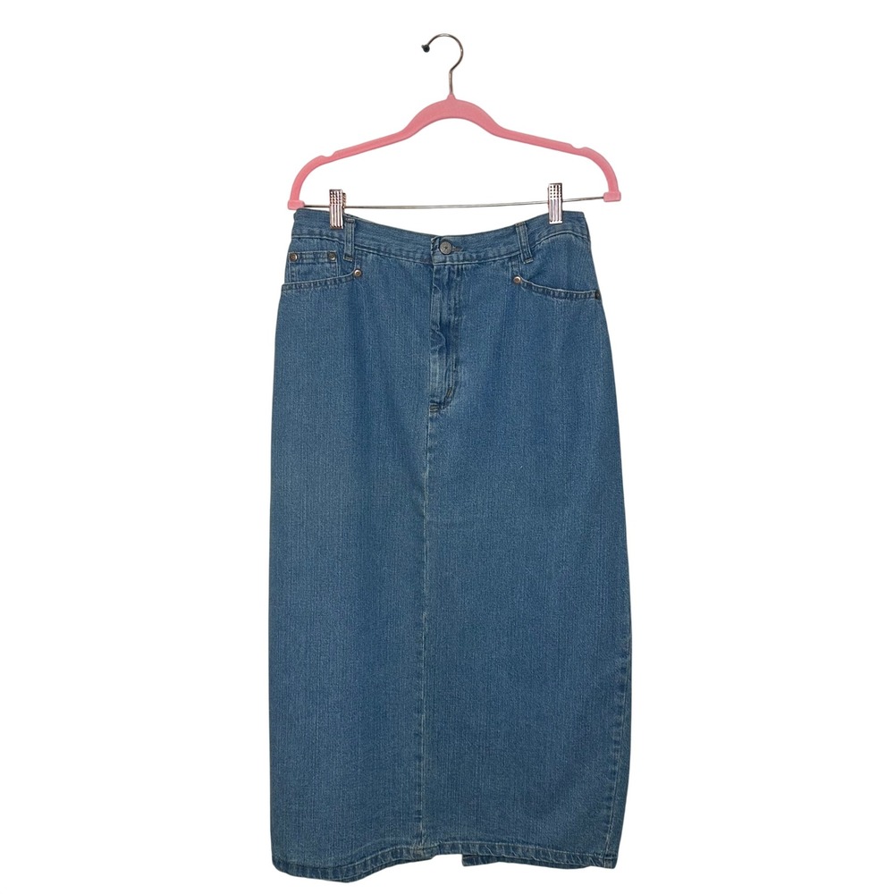 Vintage Prairie Denim Maxi Skirt Medium Wash High Waist USA Made Cotton 12/ 14 - Picture 4 of 7